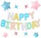 Happy Birthday Balloons, Colorful Happy Birthday Banner, Pastel Birthday Balloons 16 Inch Foil Letter Balloon with 8 Pcs Blue Pink Star Balloon for Boys Girls Birthday Party Decoration